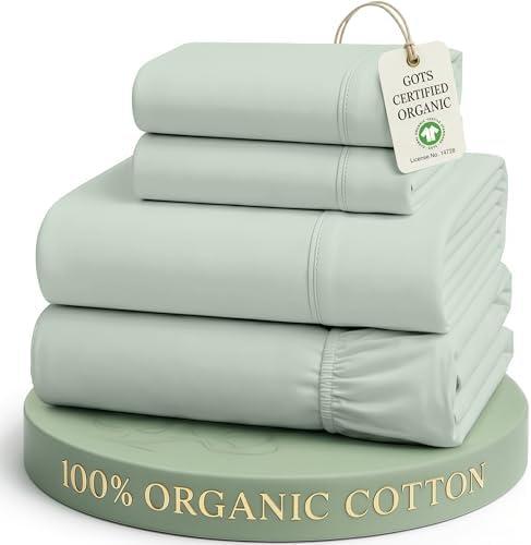 LANE LINEN Deep Pocket King Sheets 100% Organic Cotton GOTS Certified Percale Weave Deep Pocket 4 Piece Soft Breathable Cooling Lightweight All Season Machine Washable Crisp - Cool Blue