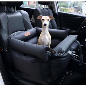 FUNNYFUZZY Dog Car Seat for Small Dogs, Waterproof Dog Car Bed with Storage Pocket, Safety Clip-On Dogs Leash, Detachable Portable Pet Carseat (Black, 21.65 x 19.69 x 17.72 inches)