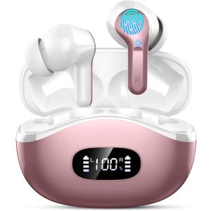 Wireless Earbuds Bluetooth Headphones, 2025 Hi-Fi Stereo Deep Bass Ear Buds, 4 ENC Noise Cancelling Mic, USB Fast Charging in-Ear Earphones, IP7 Waterproof Workout Sport for Laptop Pad Android iOS
