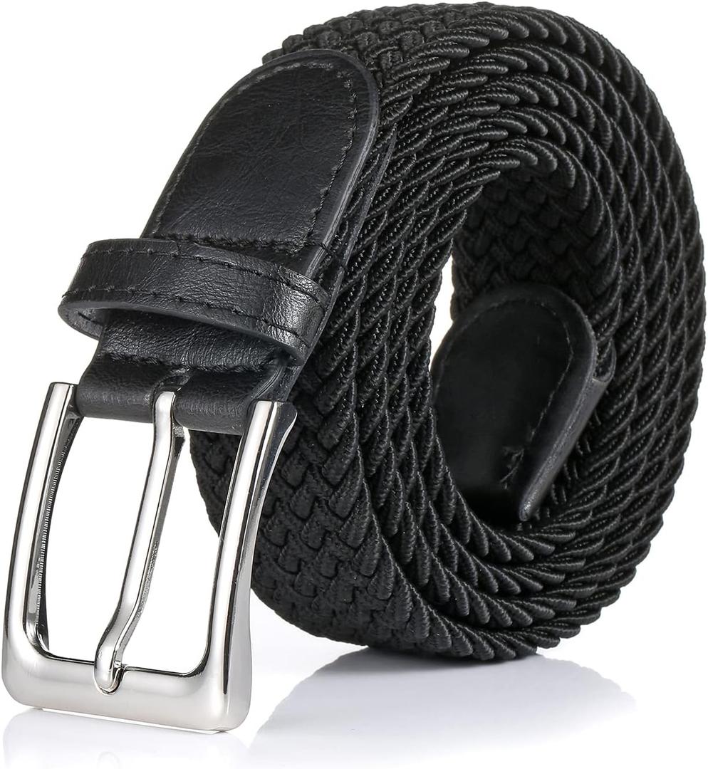 Elastic Braided Belt, 1 3/8", Woven Stretch Belt for Golf Casual Jeans Shorts Pants (X-Large (41-44" Waist), Black)