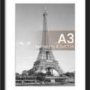 upsimples A3 Picture Frame, Display Pictures 8.3x11.7 with Mat or 11.7 x 16.5 Without, Wall Hanging Poster Frames, Black, 1 Pack