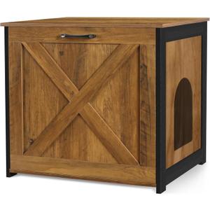 Dwanton Cat Litter Box Furniture Hidden, Cat Litter Box Enclosure, Reversible Entrance Can Be on Left or Right Side, Indoor Cabinet, Wooden Washroom, End Table, Nightstand, Warm Brown, 23.6" L (23.6 x 19.7 x 21.7 Inches)