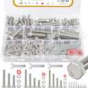 300pcs Hex Bolts and Nuts kit,304 Stainless Steel 1/4-20, 5/16-18,3/8-16 Bolts and Nuts Assortment kit (Lock & Flat Washers), Stainless Bolt Assortment, Stainless Steel Bolts and nut kit