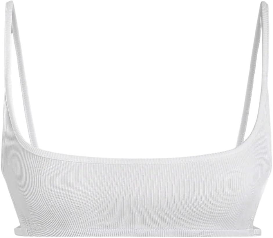 Verdusa Women's Cut Out Backless Square Neck Spaghetti Strap Ribbed Mini Bralette Cropped Cami Top (White) S