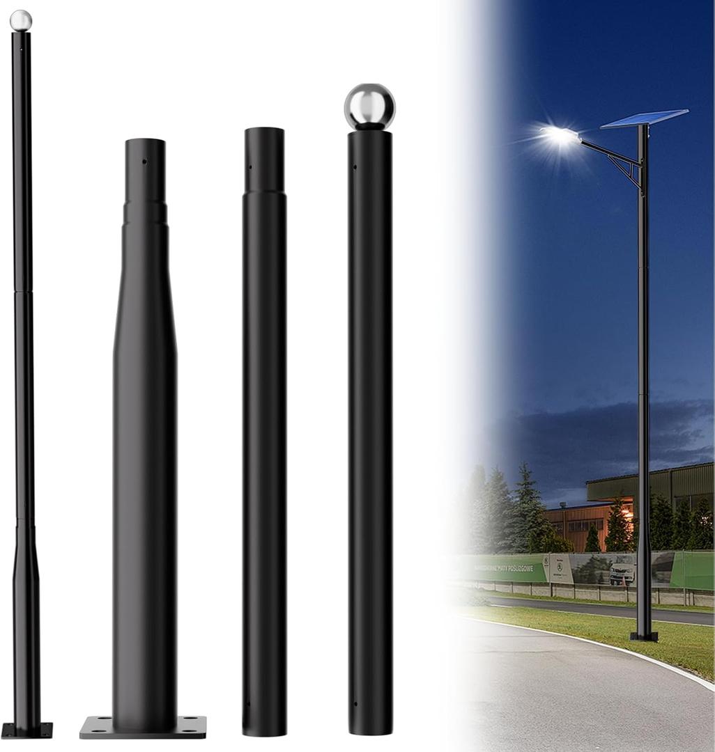 Street Light Pole 10ft, Adjustable Outdoor Light Pole for Garden, Yard, Driveway with Rebar Cage Base, Heavy-Duty Rust-Resistant Street Lamp Post for Landscape, Pathway