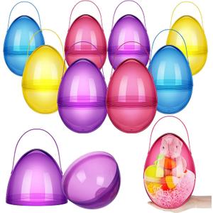 Funtery 8 Pcs Jumbo Easter Eggs 10 Inch Plastic Giant Easter Eggs with Handles, Clear Large Baskets Fillable Big Bunny Egg Shaped Baskets Containers Decoration (Multi Colors)