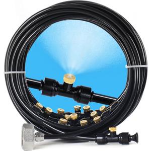 Bonviee Misters for Outside Patio, 100FT Misting Cooling System for Patio, 100FT (30M) Misting Line+28 Mist Nozzles+3/4" Brass Adapter, Pre-Assembled Garden & Greenhouse Watering System