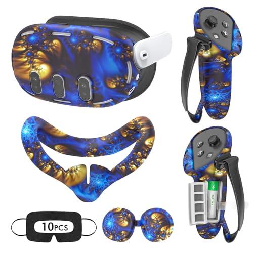 VR Silicone Case for Meta Quest 3, Accessories for Oculus Quest 3, Face Cover, Controller Grips, Shell Cover, Lens Cover, Disposable Eye Cover (Bluefire)