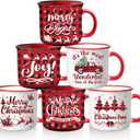 Pickmesh 6 Sets of Christmas Coffee Mug Christmas Red Black Plaid Ceramic Mugs with Handle 12OZ Red Checkered Cup Set Xmas Holiday Coffees Cups for Home Office Table Decoration Holiday Party Gift