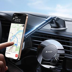 Military-Gradeandobil 3 in1 Magnetic Phone Holder for Car Dashboard Windshield Vent Upgrade Suction & Strongest MagnetRetractable for MagSafe Car Mount Mats for iPhone 17 16 15 14 Pro Max Sumsung