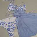 SHENHE Women's 3 Piece Polka Dots Floral Bikini Set with Wrap Coverup Halter Triangle Swimsuits, XS