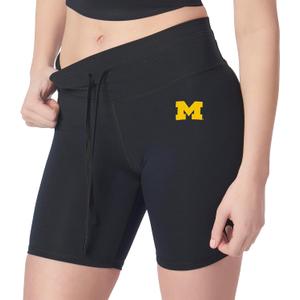 NCAA High Waisted Rib Shorts for Women and Girls, Athletic Biker Shorts with Drawstring (Black, XS)