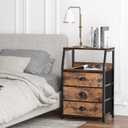 Furnulem Nightstand with 3 Drawers and 2-Tier Shelf, Fabric Small Dresser Organizer Vertical Storage Tower for Bedroom, Closet, Hallway, Nursery, End Table Side Furniture, Sturdy Steel Frame, Wood Top, 11.5"D x 16.1"W x 28.3"H