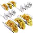(Set of 4) Taco Holder Rack with Handle, 3 Slot Wave Stainless Steel Taco Stand for Hard & Soft Shell, For Family Party, BBQ & Taco Tuesday