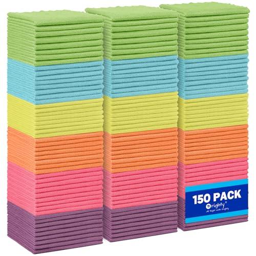 Orighty Microfiber Cleaning Cloths, Pack of 150, Highly Absorbent Cleaning Supplies, Lint Free Cloths for Multiple-use, Powerful Dust Removal Clean Rags for House, Kitchen, Car Care(12x12 inch)
