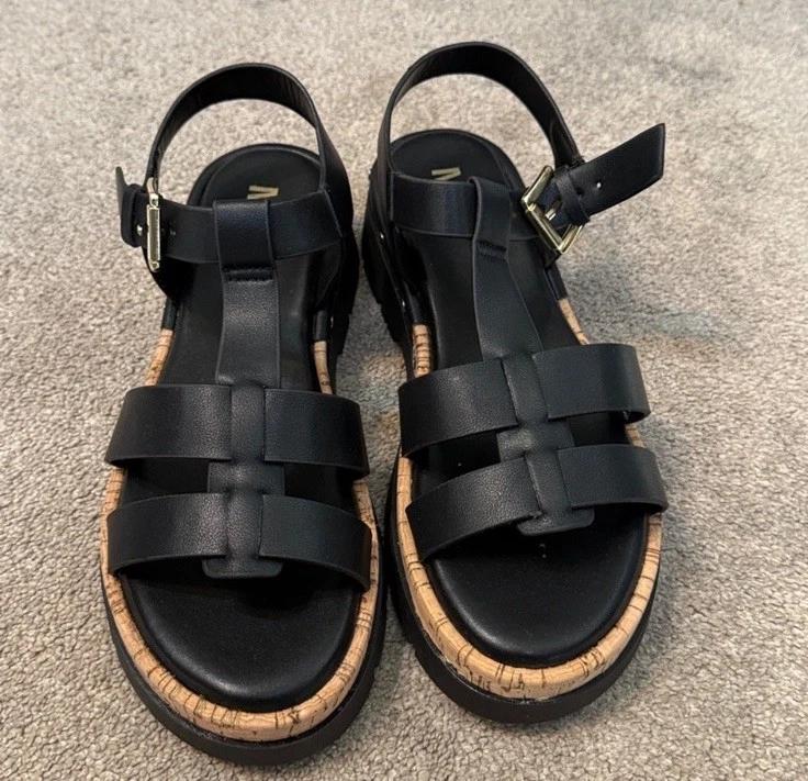 MIA Seela Black Cork Strappy Buckle Adjustable Strap Comfort Sandals Size 8M