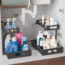 HBL' 2-Pack Large Metal Under Sink Organizer, 2-Tier Slide-Out Under the Kitchen Sink Organizer and Storage,Height Adjustable Under Sink Storage Shelves for Bathroom.