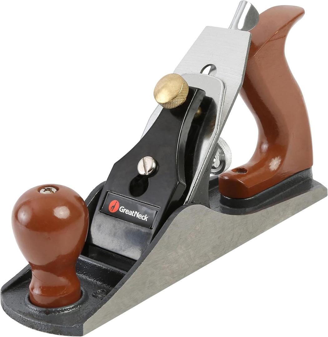 GreatNeck C4 Bench Hand Plane (9 Inch), 2 Inch Cutter, Adjustable to Control the Blade, Cast Iron Body, Quality Plastic Ergonomic Handles