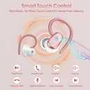 Wireless Earbuds, Bluetooth 5.4 Headphones Sport, Over Ear Buds with ENC Noise Canceling Mic, Deep Bass Stereo Ear Buds with Hook, 50H Playback, LED Display, IP7 Earphones for Workout, Rose Gold