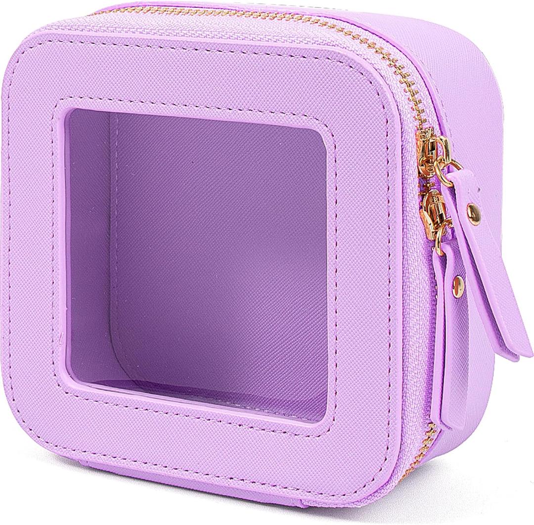 KOTORA Small Makeup Bag for Purse Cute Travel Makeup Bag Clear Cosmetic Bag with Zipper, Car Make Up Bag Organizer Storage Traveling Car Accessories Travel Essentials for Women (Mini Purple)