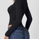 QINSEN Women's Sexy Square Neck Bodysuit Long Sleeve Double Lined Shirt Tops S