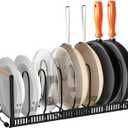 Pot and Pan Organizer for under Cabinet, Expandable Pan Lid Organizer for Kitchen Organizers and Storage, Upgraded with Adjustable Dividers and Wooden Handles