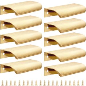 10 Pack Gold Edge Finger Pulls for Cabinets 3.15" Kitchen Cabinet Pulls Handles Drawer Pulls Modern Aluminum Concealed Tab Pulls for Closet Door, Brushed Brass