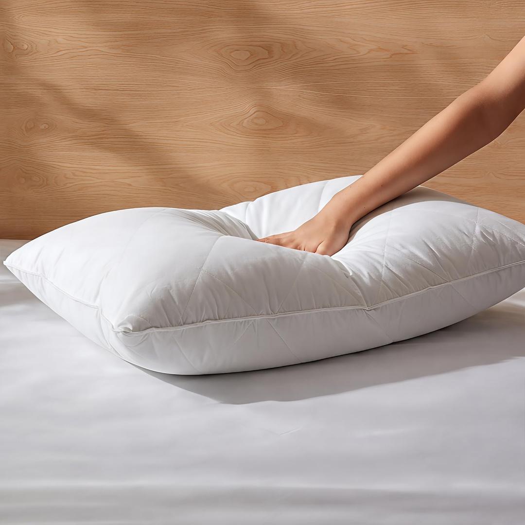Three Geese White Goose Feather Cotton Pillows Queen Size - Soft 600 Thread Count Organic Cotton Cover, Soft Goose Feather Down Pillows for Side and Back Sleepers, 20x28inches(1 Pillow)