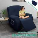 YEMYHOM 4 Pieces Stretch Recliner Slipcover Latest Jacquard Recliner Chair Cover with Side Pocket Anti-Slip Fitted Recliner Cover Couch Furniture Protector with Elastic Bottom (Recliner, Navy)