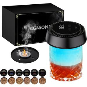 Electric Whiskey Smoker Kit with RGB Light, Built-in Lighter, Rechargeable Cocktail Smoker Kit with 6 Wood Chips, Old Fashioned Drink Smoker for Bourbon, Whiskey Gifts for Men (Black)