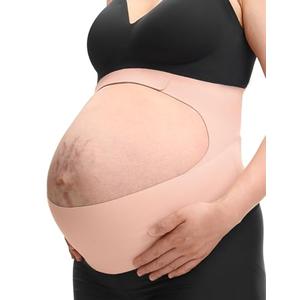 Momcozy Pregnancy Belly Band, CozySupport Ergonest Maternity Belly Band, Invisible Pregnancy Belt for Back, Abdomen, Waist Size M, Oyster Pink