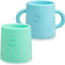 PopYum Silicone Training Cup 2-Pack for Baby and Toddler, handles, BPA Free, self feeding training, tumbler (sky blue and mint green)