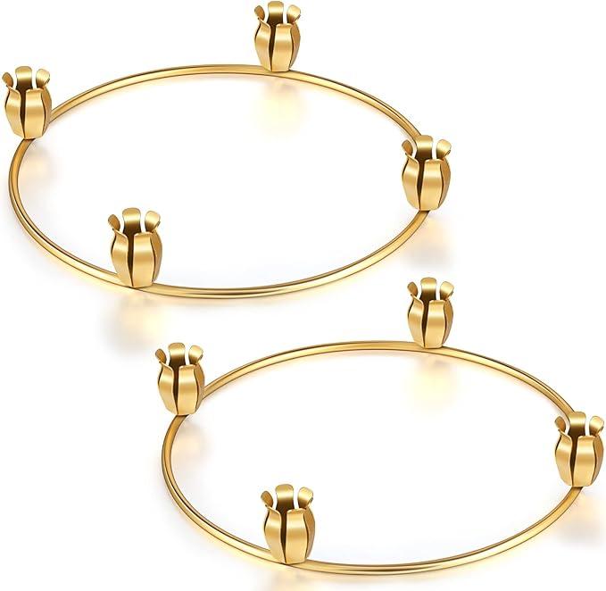 CHENGU 2 Pieces Advent Wreath Ring Candle Holder Christmas Ring Wreath Table Decoration Taper Metal Candle Holder for Christmas Advent Home Decor(Flower Shape)