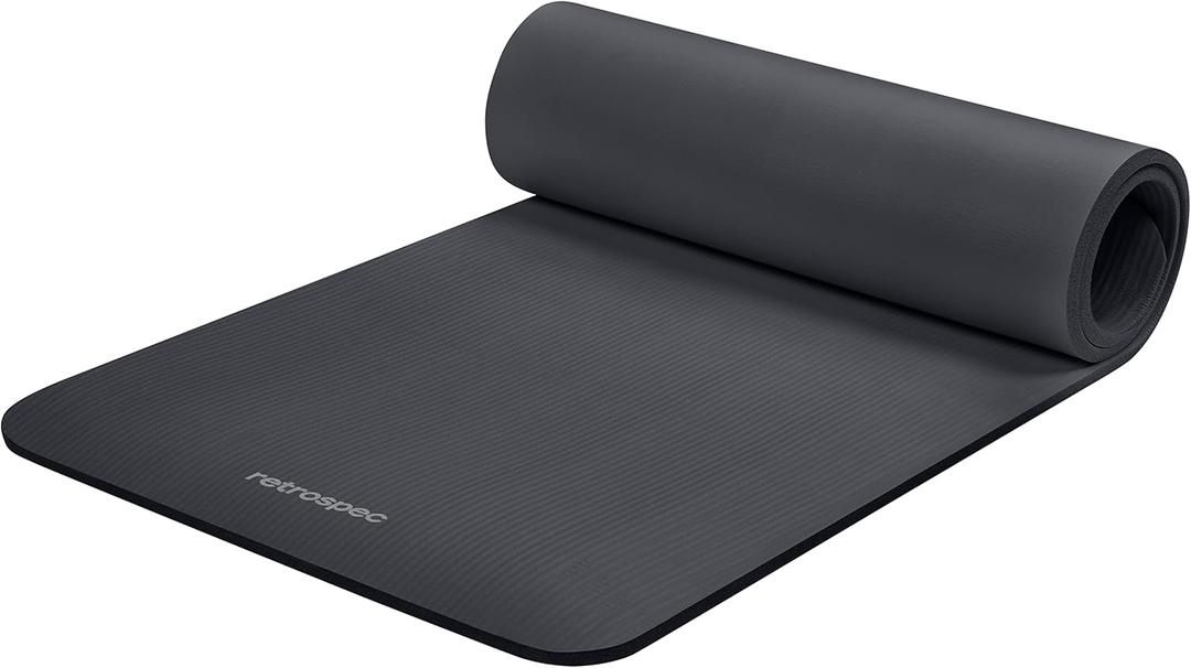 Retrospec Solana Yoga Mat Thick 1/2in Non-Slip Workout Mat with Nylon Strap - 72x24in Exercise Mat for Pilates, Stretching & Fitness - BPA Free, Easy Clean (Graphite)
