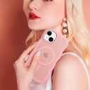 Hualele Magnetic for iPhone 13 & iPhone 14 Case, Compatible with MagSafe, Military Grade Dropproof Translucent Matte Back Cute Curly Wave Edge Slim Phone Case,Light Pink