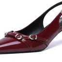 Mostrin Kitten Heels for Women Pointed Toe Pumps Patent Leather Low Heel Slingback Heels with Buckle Dress Shoes for Dating Party Working (10, Red)