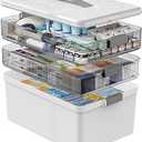 Gifhomfix 3 Tier Medicine Cabinet Organizer Large Capacity Medicine Organizer, Portable Medicine Box with Handle, Multipurpose Medical Box with Removable Tray, First Aid Boxes Empty, White