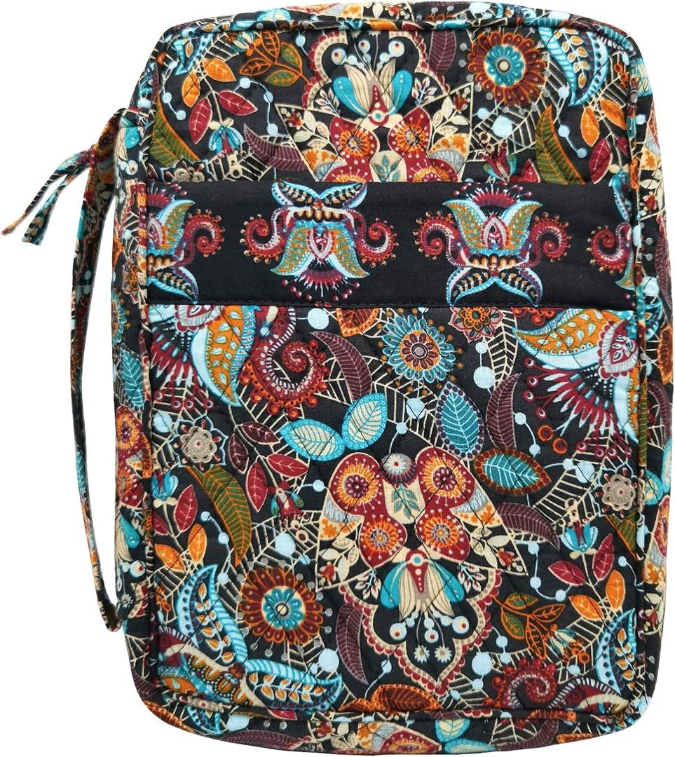 DIWI Quilted Bible Cover Extra Large Sizes 11.25 X 8.25 X 2.75 Inches Good Book Case (XL, C1 Jungle Secret) Mocha