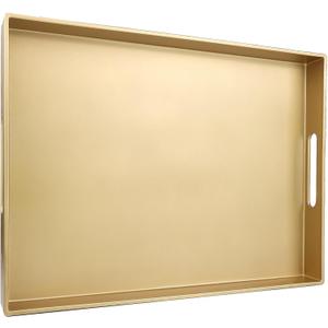 Gold Serving Tray for Coffee Table, Rectangular Plastic Decorative Tray with Handles for Entertaining, Outdoor Patio, Living Room, Ottoman, Bathroom Counter, 11.8*15.7*1.6