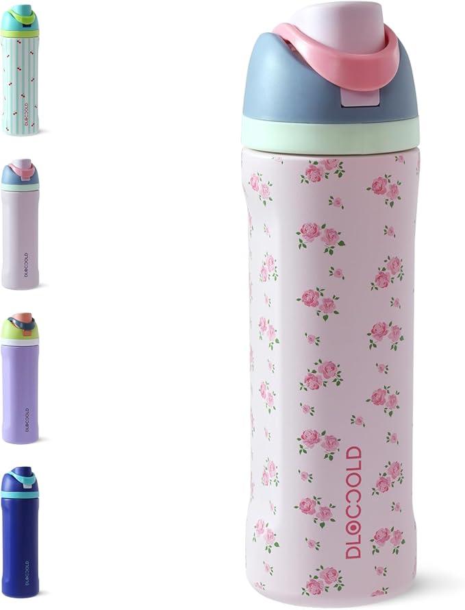DLOCCOLD Insulated Stainless Steel Water Bottle with Straw for Sports, Travel, and School, 24 oz Sports Water Bottle, Leak-Proof Thermos BPA-Free