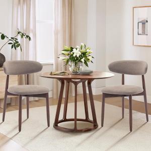 COLAMY Wooden Dining Chairs Set of 2, Modern Fabric Upholstered Kitchen Chairs, Farmhouse Dining Room Chair with Foot Pegs, Camel