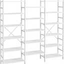 SUPERJARE Triple Bookshelf, Bookcase with 17 Open Display Shelves, Wide Book Shelf Book Case for Home & Office, 6 Tier, White