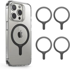 ESR for MagSafe Sticker, MagSafe Ring, 4 Pack Metal Ring for Phone Case, Universal Wireless Charger Conversion Kit for iPhone 17/16/16e/15/14/13/12/11, Galaxy S24/S23/S22, Google, Black