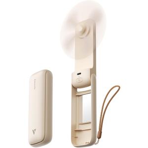 Aecooly Slim Portable Fan with Mirror, Thin Handheld Fan, USB Rechargeable Mini Personal [24H Max Cooling Time], Battery Powered Small Foldable Pocket for Travel, Lash, Makeup, Gifts for Women -Beige