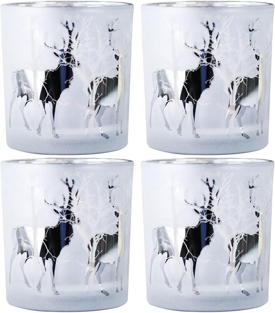 WDHODEC Christmas Candle Holders for Tealight, Votive, LED Candles Silver Gold Glass Candle Holders for Home Decorations Coffee, Office Décor 4PCS