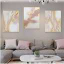 3 Piece Framed Canvas Wall Art Pink Gold Abstract Painting Water Flow Shape Modern Home Decor Ready to Hang 24x48 inches