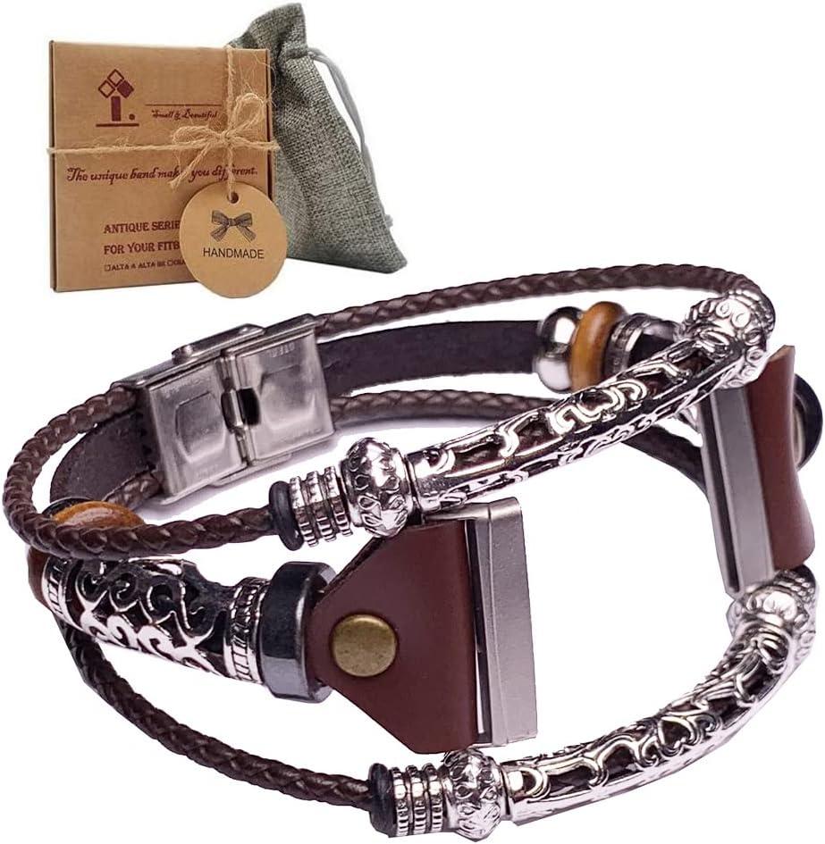 Vintage Bling Beaded Versa 3 Bands with Stainless Steal Connector for Women Girls, m/l Mesh Band Compatible with Fitbit Versa 3 & Sense,Coffee Brown