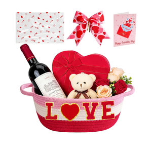 Valentines Day Basket Set Empty Baskets for Gifts Small Woven Basket to Fill with Gift Bag Bow and Greeting Card for Valentines Wedding Party Decor Baby Shower, 12 x 8 x 5.5 Inches, Pack Of 2