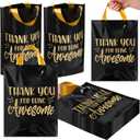 Kolldenn 50 Pcs Graduation/thank You Gifts Bags Employee Appreciation Goodie Bags with Handles Congrats Grad Reusable Plastic Party Favors for Gift Wrapping(Black Gold,Thank You for Being Awesome)