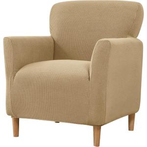 LiveGo Stretch Mid Century Modern Armchair Slipcover 1-Piece Jacquard Accent Chair Covers with Arms Soft Waterproof Chair Slipcovers for Living Room Furniture Protector Office (Khaki)